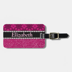 Glitzer-rosa und schwarze Muster-Kristall Gepäckanhänger