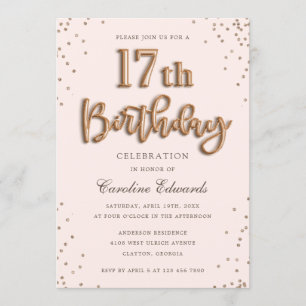 Glitzer Rose Foil Balloons 17. Geburtstag Elegant Einladung