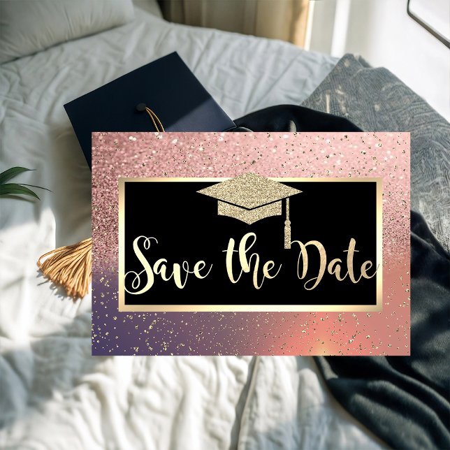 Glitzer Rose Gold Abschluss Save the Date (Von Creator hochgeladen)