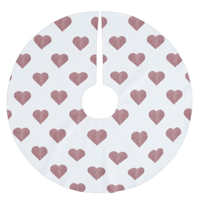 Glitzer Rose Gold Herzstück Weiße Hintergrundgesch Polyester Weihnachtsbaumdecke (Vorderseite)