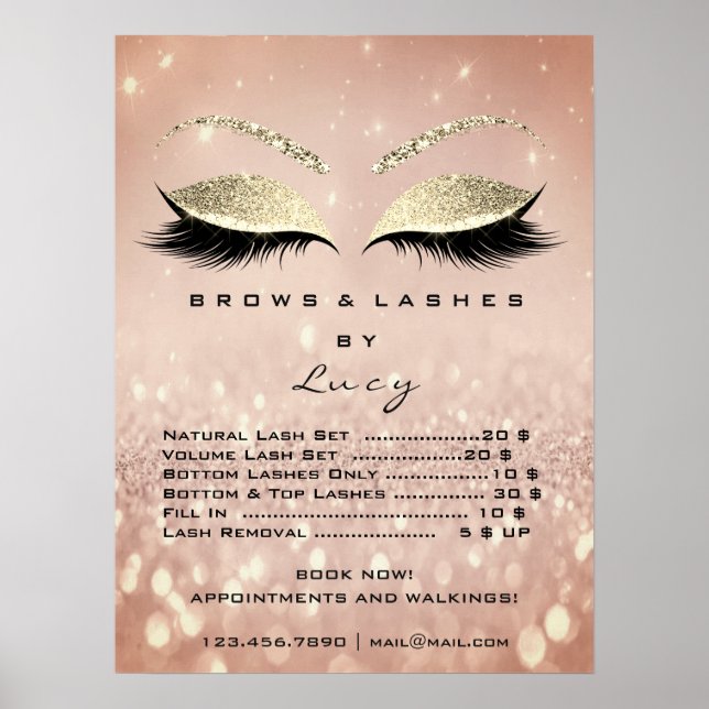 Glitzer Rose Gold Makeup Eyes Lashes Preisliste Poster (Vorne)
