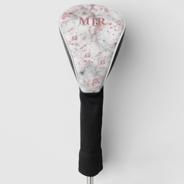 Glitzer Rose Gold Marble | Monogramm Personalisier Golf Headcover (Vorderseite)