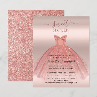 Glitzer Rose Gold Script Sweet 16 Party Einladunge