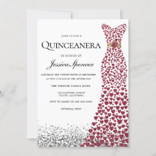 Glitzer Rote Liebe Herzkleid Quinceanera Einladung