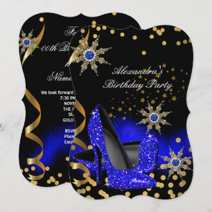 Glitzer Royal Blau High Heels Schwarz Geburtstagsf Einladung