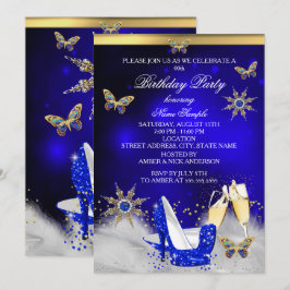 Glitzer Royal Blue Butterfly Heelse Gold Champagne Einladung