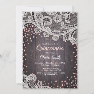 Glitzer rustikal Quinceanera, Spitzen- und Holzofe Einladung