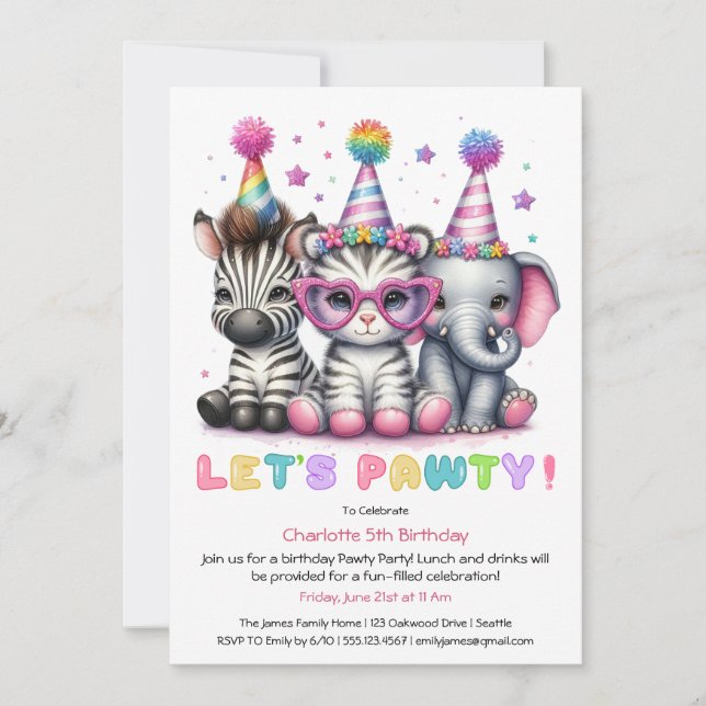 Glitzer Safari Geburtstagsparty Niedlich Elephant, Einladung (Vorderseite)
