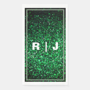 Glitzer Sage Green Edge Emerald Monogram Wedding Serviette