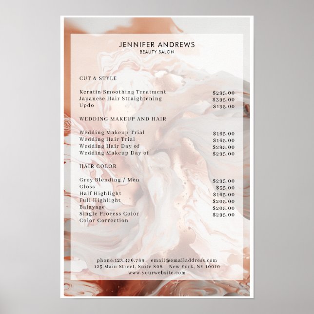 Glitzer-Salon-Preisliste Plakat (Vorne)