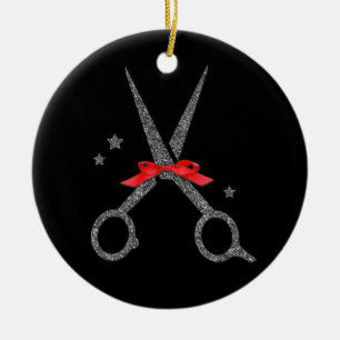 Glitzer-Schere - Friseur Stylist Weihnachten Keramik Ornament