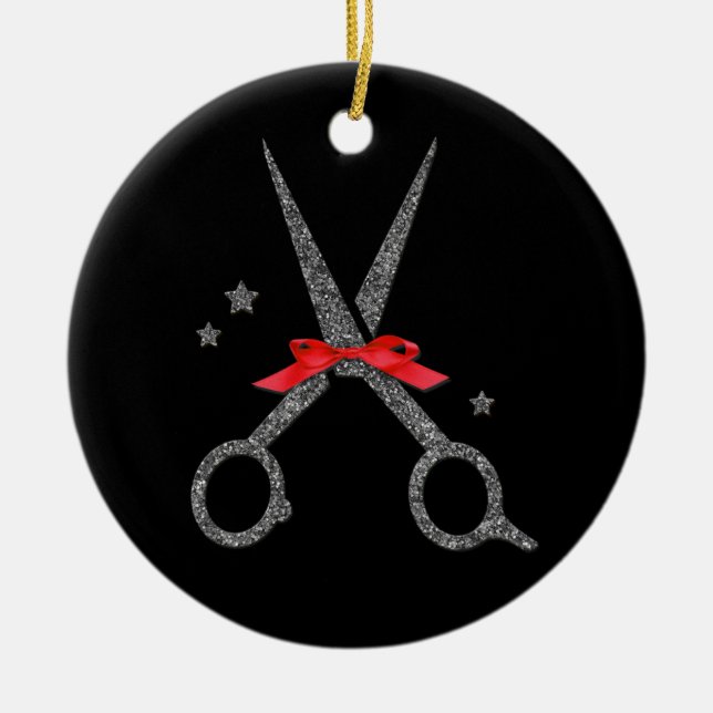 Glitzer-Schere - Friseur Stylist Weihnachten Keramik Ornament (Vorne)