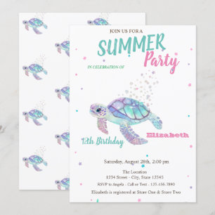Glitzer-Schildkröte Sommer-Geburtstag Einladung