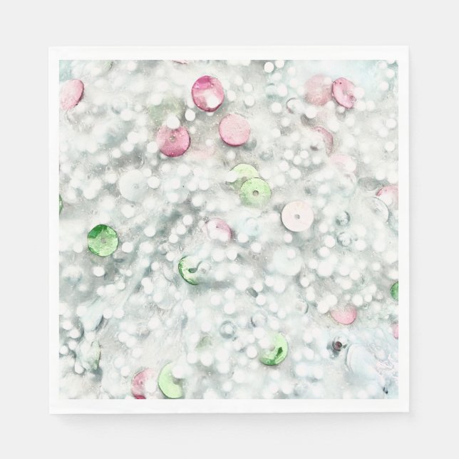 Glitzer-Schlamm-Papier-Servietten Weiß Serviette (Vorderseite)