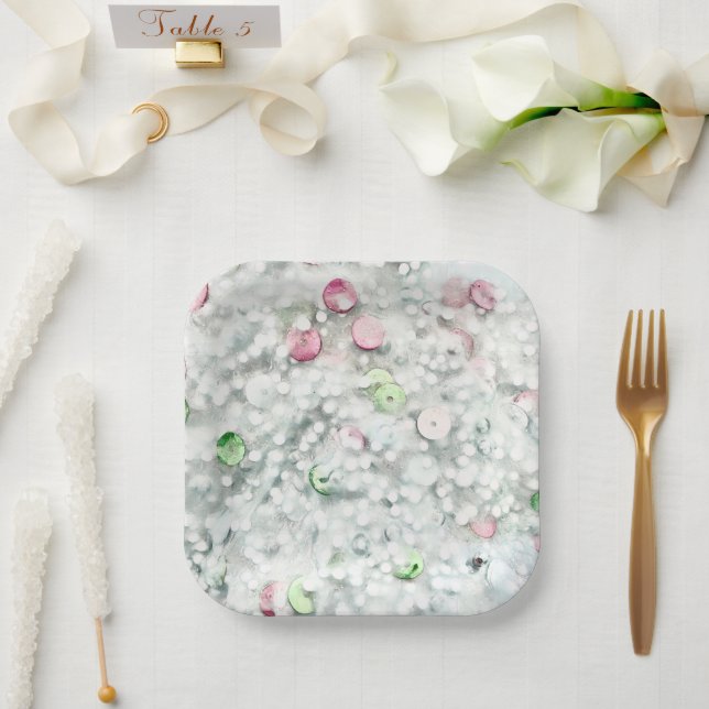 Glitzer-Schlamm-Papierteller Weiß Pappteller (Hochzeit)