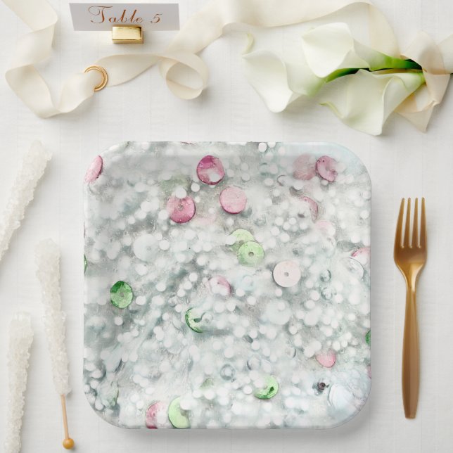 Glitzer-Schlamm-Papierteller Weiß Pappteller (Hochzeit)