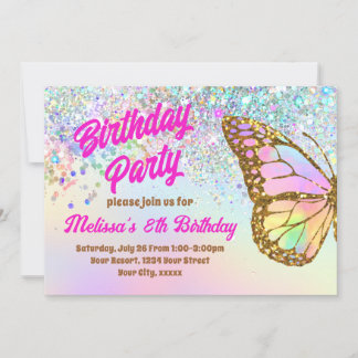 Glitzer Schmetterling Geburtstagsfeier Einladung