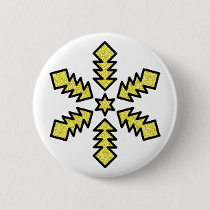 Glitzer-Schneeflocke - Gelber Stern Button