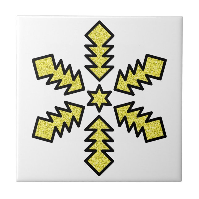 Glitzer-Schneeflocke - Gelber Stern Fliese (Vorderseite)