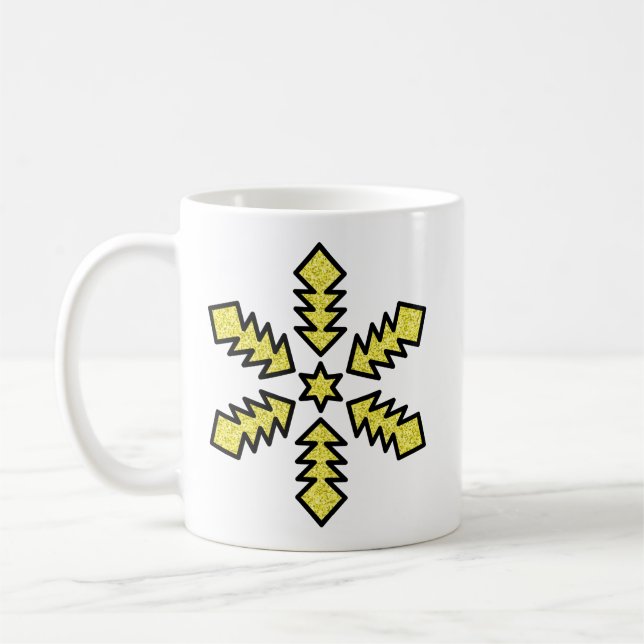 Glitzer-Schneeflocke - Gelber Stern Kaffeetasse (Links)