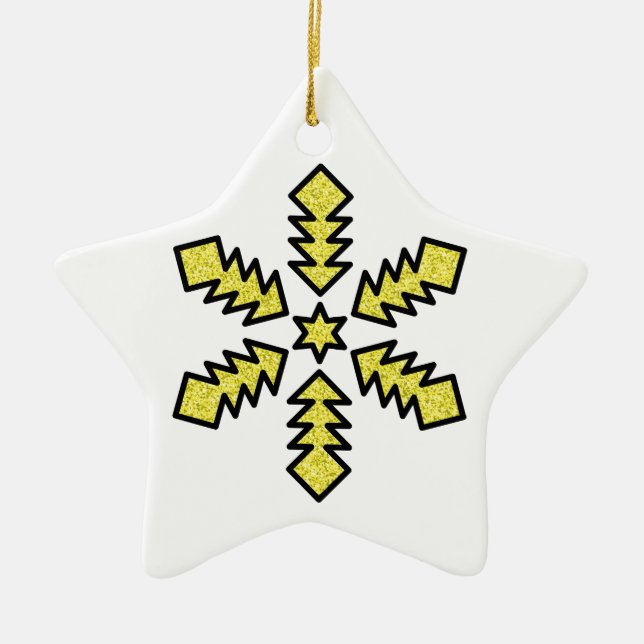Glitzer-Schneeflocke - Gelber Stern Keramik Ornament (Vorne)