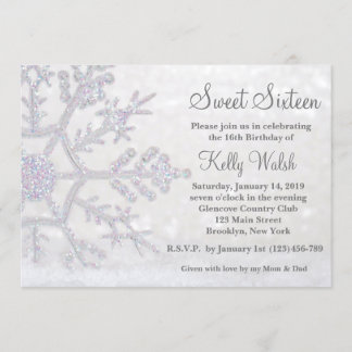 Glitzer Schneeflocken Sweet 16 Winter Einladung