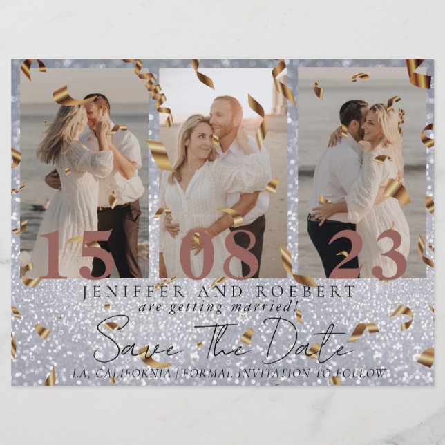 Glitzer Schöne Fotocollage Save the Date Karte (Vorne)