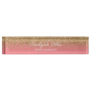 Glitzer Schreibtisch Namplate Pink Namensplakette