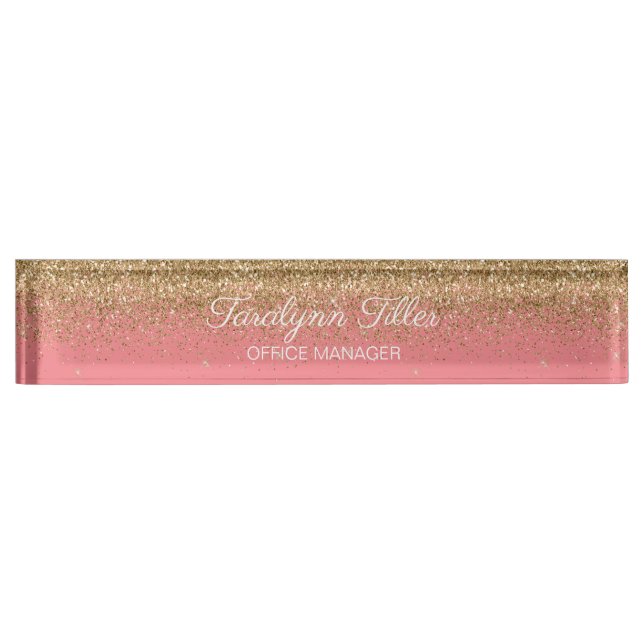 Glitzer Schreibtisch Namplate Pink Namensplakette (Vorderseite)