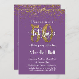 Glitzer & Script 50 & Fabulous auf Lila, Geburtsta Einladung