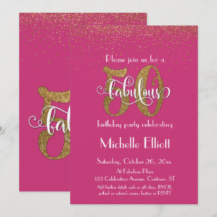 Glitzer & Script 50 & Fabulous, Hot Pink Geburtsta Einladung