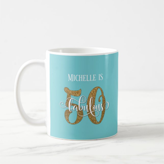 Glitzer & Script 50 & Fabulous Over Türkis Kaffeetasse (Links)