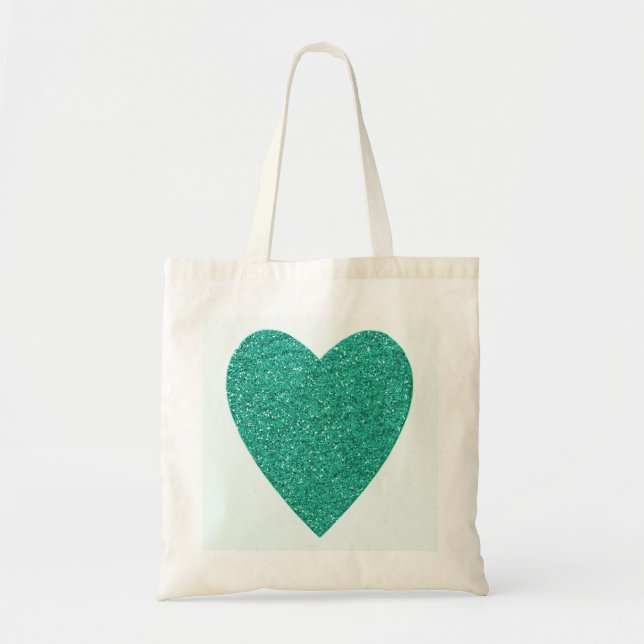 Glitzer Sea Green Heart Wedding Tragetasche (Vorne)