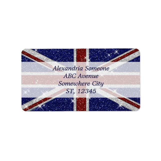 Glitzer Shiny Sparkle Union Jack Flag Adressaufkleber (Vorne)