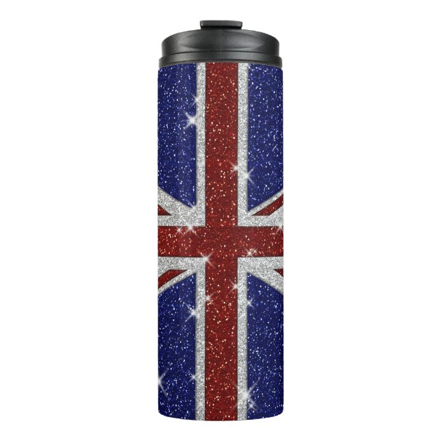 Glitzer Shiny Sparkle Union Jack Flag Thermosbecher (Vorderseite)