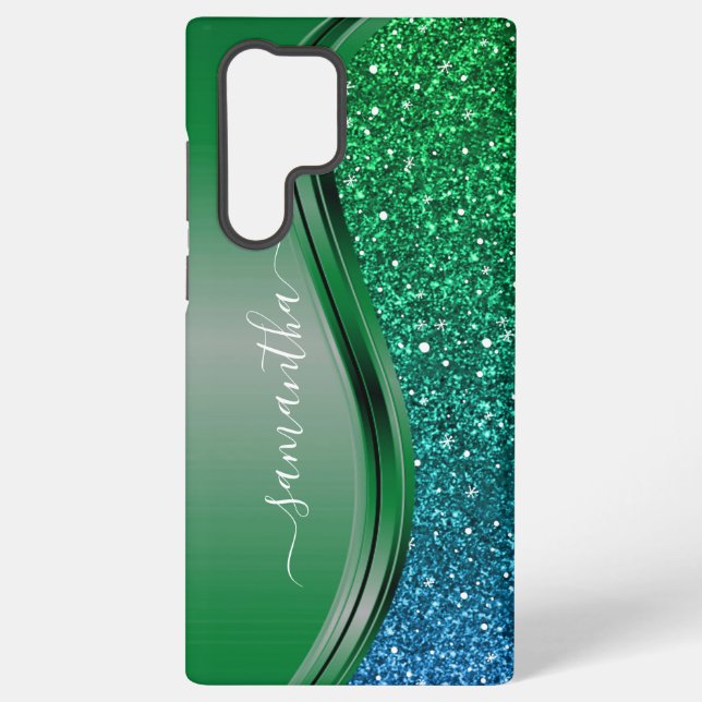 Glitzer sieht aus Bright Green Blue Personalisiert Samsung Galaxy Hülle (Rückseite)