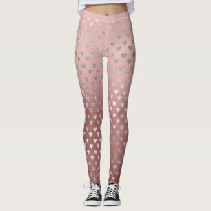 Glitzer Silber Kleine Herz Rosa Rose Gold Glas Leggings