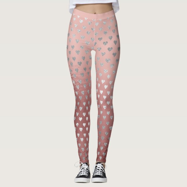 Glitzer Silber Kleine Herz Rosa Rose Gold Glas Leggings (Vorderseite)