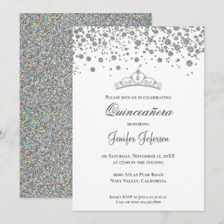 Glitzer silber Konfetti Quinceanera Einladung