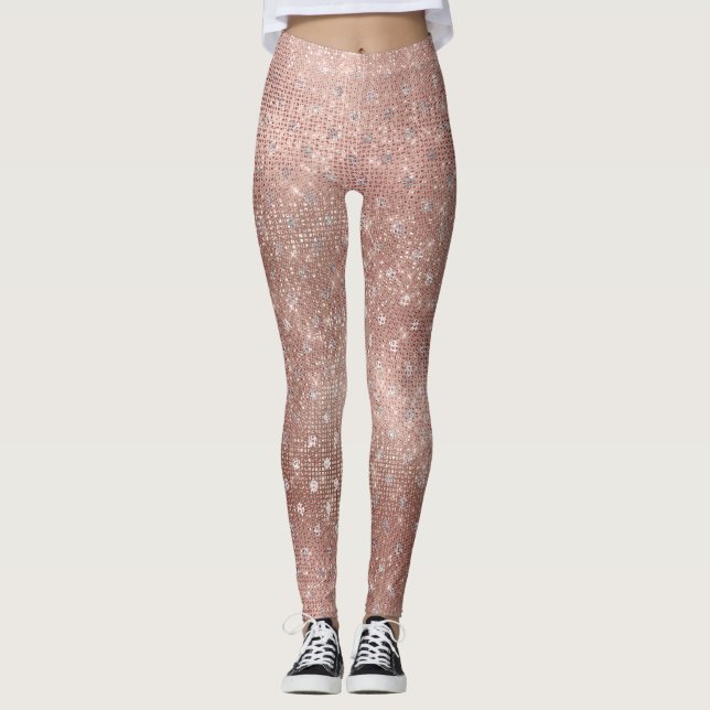 Glitzer Silber Pinsel Punkte Rosa Rose Gold Funkel Leggings (Vorderseite)