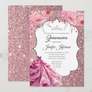 Glitzer Silber Tropfen Quinceanera Einladung