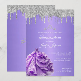 Glitzer Silber Tropfen Quinceanera Einladung