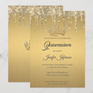 Glitzer Silber Tropfen Quinceanera Einladung