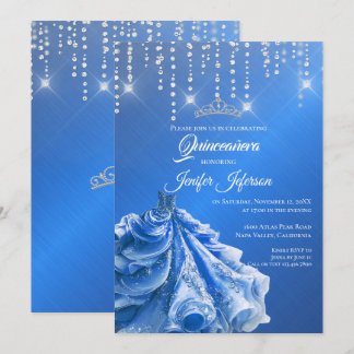 Glitzer Silber Tropfen Quinceanera Einladung