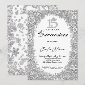 Glitzer Silber Winter Quinceanera Einladung