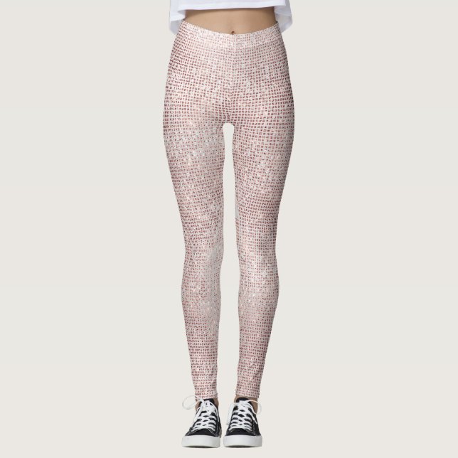 Glitzer Silver Brush White Pink Rose Grill Funkeln Leggings (Vorderseite)