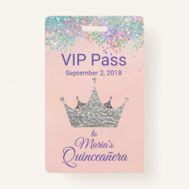 Glitzer Silver Crown Quinceñera VIP Ausweis