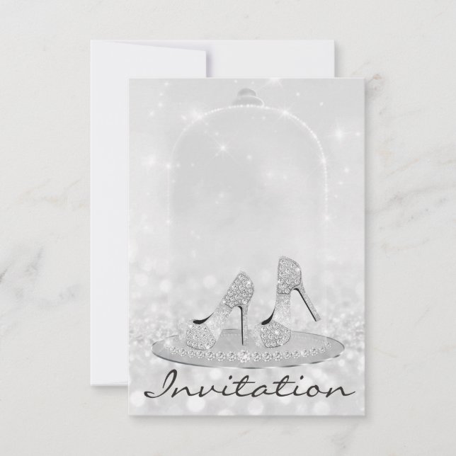 Glitzer Silver Diamond Glass Schuhe Heelse Grau Lu Einladung (Vorderseite)