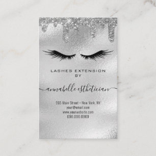 Glitzer Silver Eyelash Extension Client Record Visitenkarte
