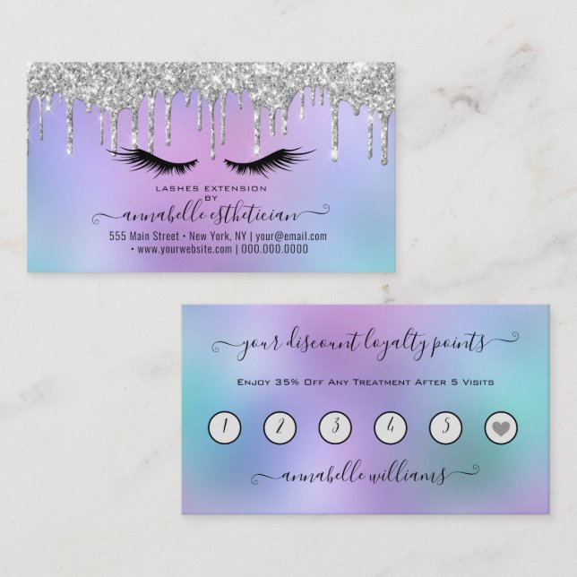 Glitzer Silver Eyelash Extension Loyalty Visitenkarte (Vorne/Hinten)